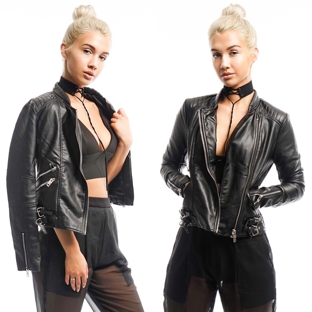 Black Faux Leather Biker Jacket